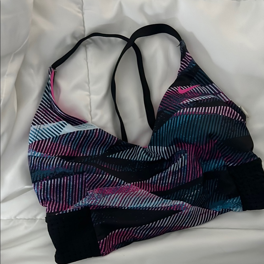 Nike Pink and Blue Sports Bra with Adjustable Straps